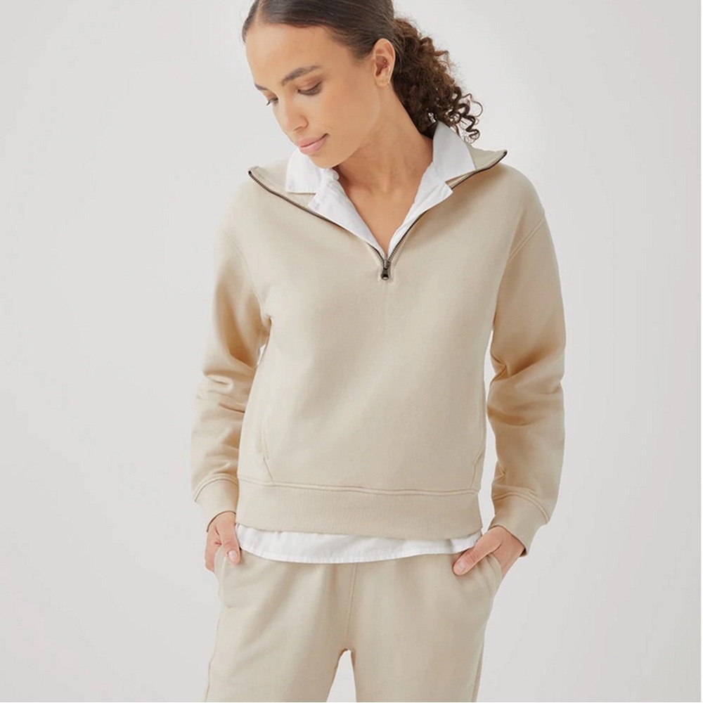Pact | Essential Loopback Terry Quarter Zip Sweatshirt | Sandshell | M - Picture 2 of 7